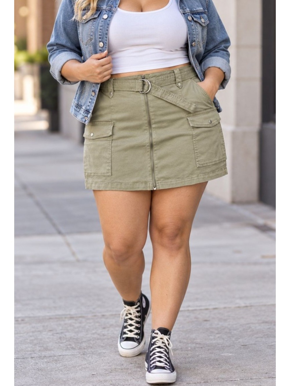 SO D-Ring Belted Cargo Mini Skirt 2X Army Green Y2k Retro Minimalist Streetwear